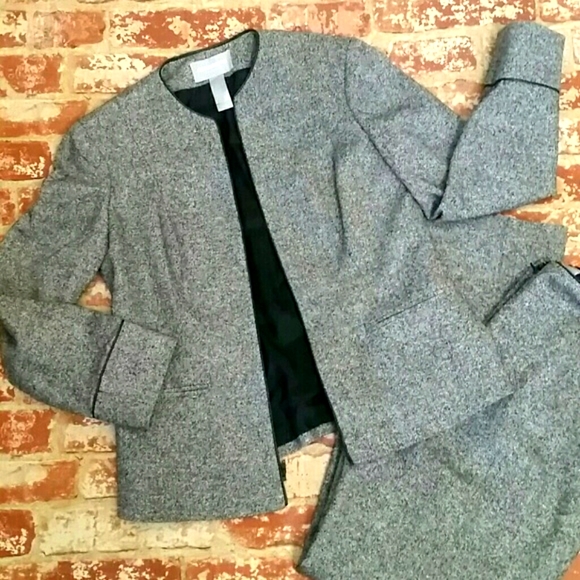 Liz Claiborne Silk Wool Blend Blazer Gray Black Trim Zip Front Pockets Lined 6 - Picture 2 of 8